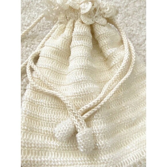 Wedding Bridal Flower Girl Drawstring Bag Pouch Ivory Beaded Purse Lace Romantic - Picture 5 of 7